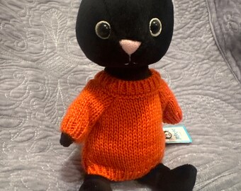 Rare Black JellyCat with orange knit sweater