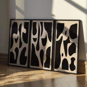 Tri Set Beige und Schwarz Abstrakte Formen | Moderne Minimal Neutral Galerie Wand Kunst Set von 3 Schwarz und Beige abstrakte Kunst Herunterladbare Drucke