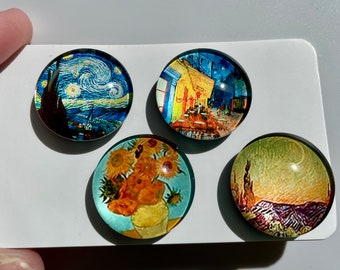 Lot de quatre beaux aimants en verre Van Gogh, aimants pour réfrigérateur, protège-couvertures. Un super cadeau pour la fête des mères !