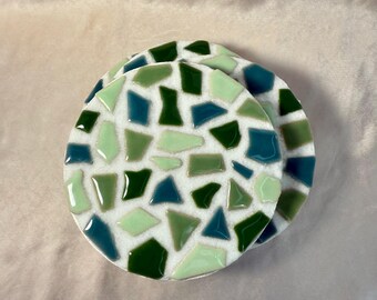 Handmade Green Mosaic Tile Coaster Set (4) | Aesthetic Home Decor | Unique Housewarming Gift | Durable Drink Coasters | Gift for Her