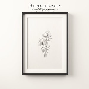 Erbsen-Blumen-Skizze Print | Botanische Wandkunst | Minimalistisches Porträt | Bleistift Zeichnung Wohnkultur | Neutrale Wand Kunst Digitaldruck Download