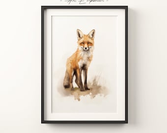 Cute Vintage Fox Sketch | Wildlife Boho Wall Art | Minimalist Bohemian Wall Art | Hand Drawn Animal Print | Digital Print Digital Download