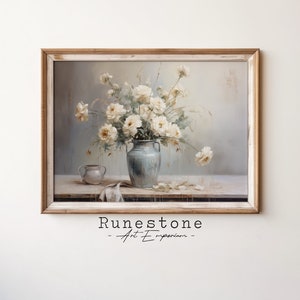 White Flowers Vintage Oil Painting DIGITAL ART | PRINTABLE Floral Wall Art | Vintage Design Wall Art | Downloadable Wall Art