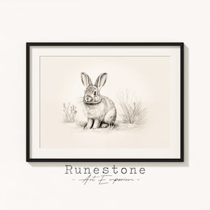 Osterhase Kaninchen Skizze Print | Frühling Wand Kunst | Minimalistisches Porträt | Bleistift Zeichnung Wohnkultur | Neutrale Wand Kunst Digitaldruck Download