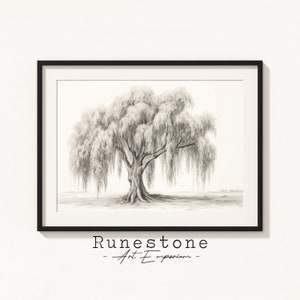 Willow Tree Sketch Print | Botanical Wall Art | Minimal Portrait | Pencil Drawing Home Decor | Neutral Wall Art Digital Print Download