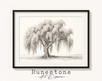 Willow Tree Sketch Print | Botanical Wall Art | Minimal Portrait | Pencil Drawing Home Decor | Neutral Wall Art Digital Print Download