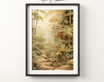 Antique Lush Jungle Sketch | Tropical Boho Wall Art | Modern Bohemian Wall Art | Hand Drawn Natural Landscape Print | Digital Print Download