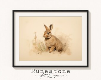 Vintage Rabbit Sketch | Easter Wall Art | Minimalist Illustration | Antique Animal Drawing | Spring Etching Art | Digital Print Download