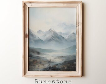 Misty Mountains Vintage Oil Painting DIGITAL ART | Misty Mountains Wall Art | Vintage Wall Art | PRINTABLE Mountain Wall Art