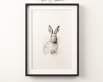 Vintage Rabbit Sketch Print | Easter Wall Art | Minimalist Wall Art | Antique Animal Drawing | Spring Etching Art | Digital Print Download