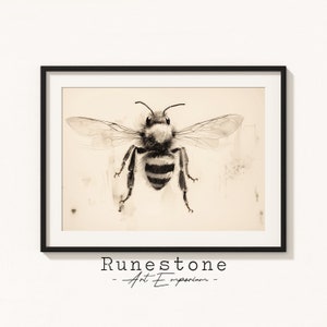 Ilustración de abejorro vintage / Boceto de insectos / Arte de pared de humor oscuro / Obra de arte minimalista / Dibujo a lápiz neutro / Descarga de impresión digital