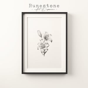 Tropische Blumen Skizze Print | Botanische Wandkunst | Minimalistisches Porträt | Bleistift Zeichnung Wand-Dekor | Neutrale Wand Kunst Digitaldruck Download