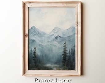 Printable Mountain Range Vintage Oil Painting DIGITAL ART | Misty Mountains Wall Art | Vintage Wall Art | Downloadable Mountain Wall Art