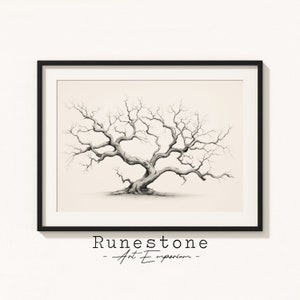 Toter Baum Botanische Skizze | Stimmungsvoller Baum Zeichnung | Minimal Landschaft | Bleistift Zeichnung Wohnkultur | Neutrale Kunst | Digitaldruck Download