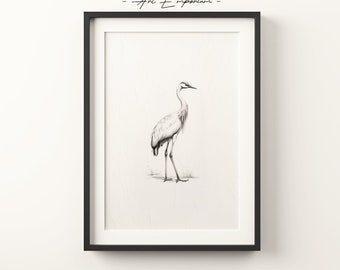 Minimalist Crane Bird Sketch Print | Easter Wall Art | Simple Minimalist Wall Art | Bird Drawing Print | Digital Print | Digital Download