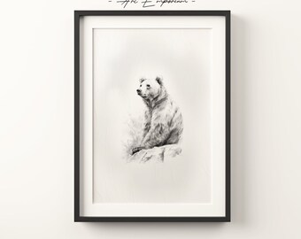 Minimalist Bear Sketch Print | Hand Drawn Bear Wall Art | Minimalist Wall Art | Neutral Nursery Wall Art | Digital Print | Digital Download