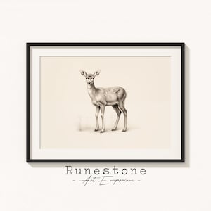 Fawn Baby Deer Sketch Print / Arte de pared de vida silvestre / Retrato mínimo / Dibujo a lápiz Decoración del hogar / Arte de pared neutral Impresión digital Descargar