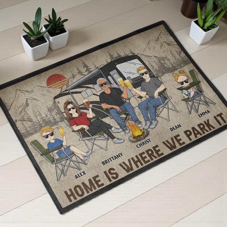 Custom Family Camping Doormat, Personalized RV Rug, Camper Welcome Mat ...