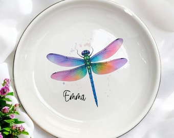 Custom Dragonfly Jewelry Dish, Personalized Ring Dish, Dragonfly Gift for Nature Lover, Dragonfly Lover Birthday Gift, Animal Trinket Tray