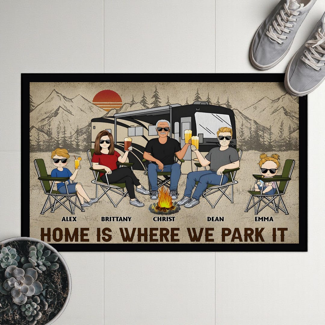 Custom Family Camping Doormat, Personalized RV Rug, Camper Welcome Mat ...
