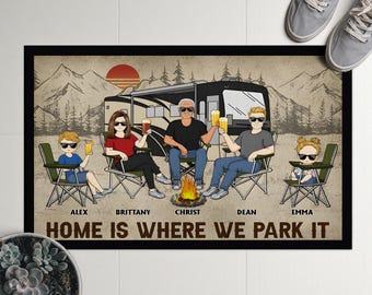 Custom Family Camping Doormat, Personalized RV Rug, Camper Welcome Mat, Camper Van Decoration, RV Camping Rug, Christmas/Housewarming Gift