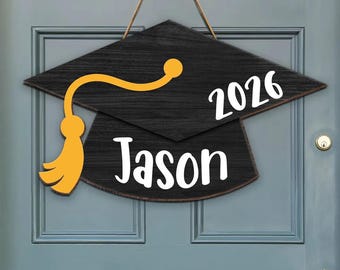 2026 Graduation Cap Name & Year Personalized Wood Sign, Custom Door Hanger, Graduation Gift for New Bachelor