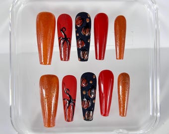 Reusable Fall Pumpkin Press on Nail Design