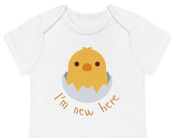 Baby Organic Short Sleeve Bodysuit | UNISEX baby gift | Funny and cute baby gift | Little chick baby bodysuit | I'm new here baby bodysuit