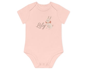 Gepersonaliseerde biologische babybody | Aangepaste naam Baby Romper | Babyrompertje met korte mouwen | Babycadeau op maat | Cadeau voor babyshower