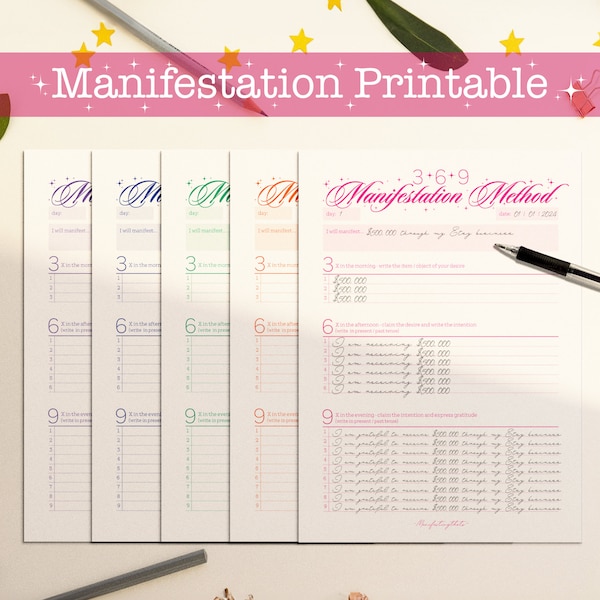 Empower Your Dreams: 369 Manifestation Bundle - Printable Templates & Method Guide | Instant Download PDF