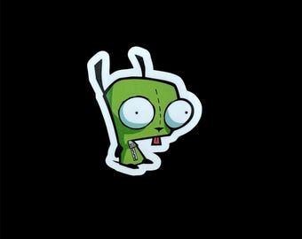 Green robot dog scene emo sticker for laptop, phone, notebook, journal, planner