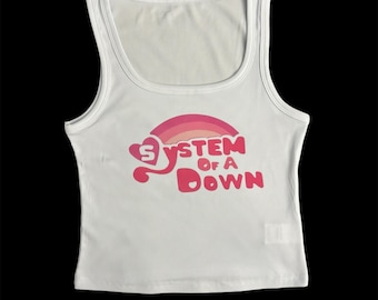 Alt metal band kawaii pink rainbow cropped tank top