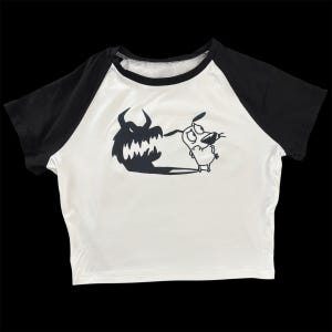 Pink paranoid dog comedy horror cropped baby tee