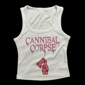 Death metal x bloody pink kawaii bear band cropped tank top