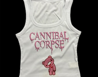 Death metal x bloody pink kawaii bear band cropped tank top