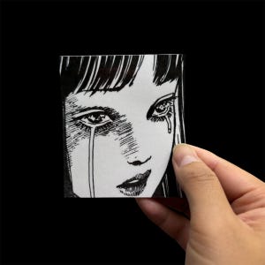 Horror manga girl crying anime creepy emo sticker for laptop, notebook, journal, planner