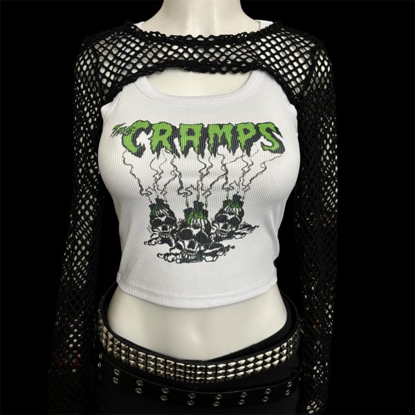 Green psychobilly horror punk band cropped tank top