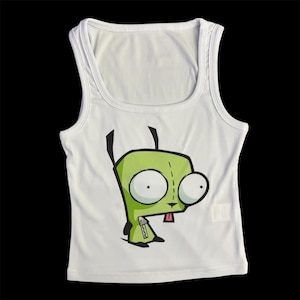 Green kawaii silly robot dog emo scene cropped tank top