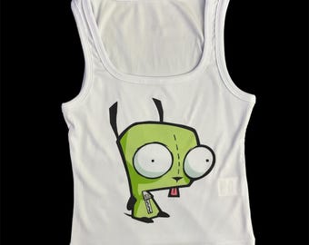 Green kawaii silly robot dog emo scene cropped tank top