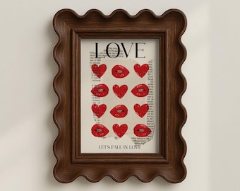 Red Lips Poster for Bedroom Wall Art Red Living Room Decor Red Poster Trendy Girl Room Decor Kiss Poster Vogue Print Love Letter for Her