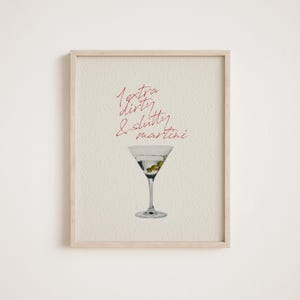 Extra Dirty Please Martini Cocktail print, digitale print, Red Wall Art Bar Cart Retro cocktailmuur Martini poster download print JPG