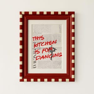 Impresión de pared tipográfica para cocina, arte de pared, póster de baile de los años 70, arte de pared rojo, póster vintage, impresión moderna, arte de pared retro, impresión de periódico