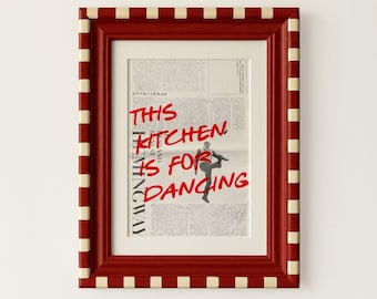 Typography Wall Print for Kitchen Wall Art 70s Dancing Poster Red Wall Art Vintage Poster Trendy Print Retro Wall Art Newspaper Print