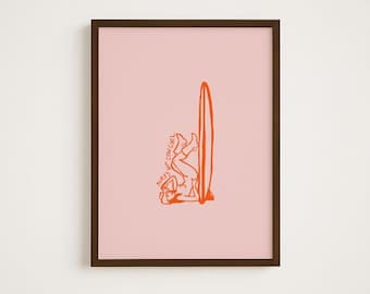 Vintage Western Wall Art Surfing Poster Vintage Cowboy Poster Girly Room Decor Retro Western Print Orange Poster Coastal Cowgirl Art Print