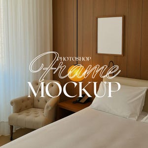 DIN A Wood Frame Mockup in Cosy Bedroom Scene for Photoshop | Poster Mockup for Artwork Display | Vertical Frame PSD Mockup | MCM Mockup