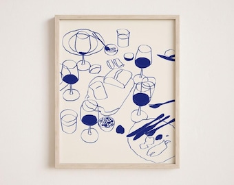 Trendy wijnbar print alcohol print retro wijnposter bar winkelwagen muur kunst bar afdrukbare kunst wijn decor drankjes keuken kunst blauw