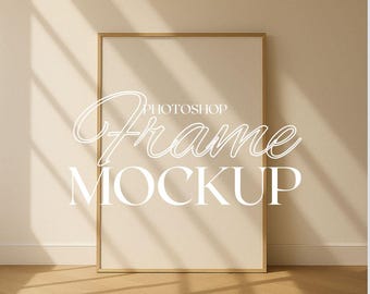 DIN A Vertikaler Rahmen Mockup | Rahmen an Wand gelehnt Vorlage für Photoshop | PSD Holzrahmen für Drucke und Kunstwerke | Japandi Mockup