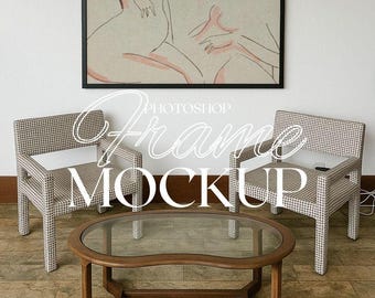 PSD Frame Mockup Square Template | DIN A Frame Interior Scene Mockup for Artwork and Prints | Black Frame Mockup Photoshop