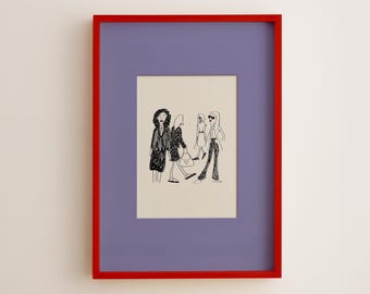 Retro Poster Fashion Illustration Print Black Bedroom Art Girl Room Decor Funky Wall Print Hand Drawn Art Hallway Decor Art for Living Room