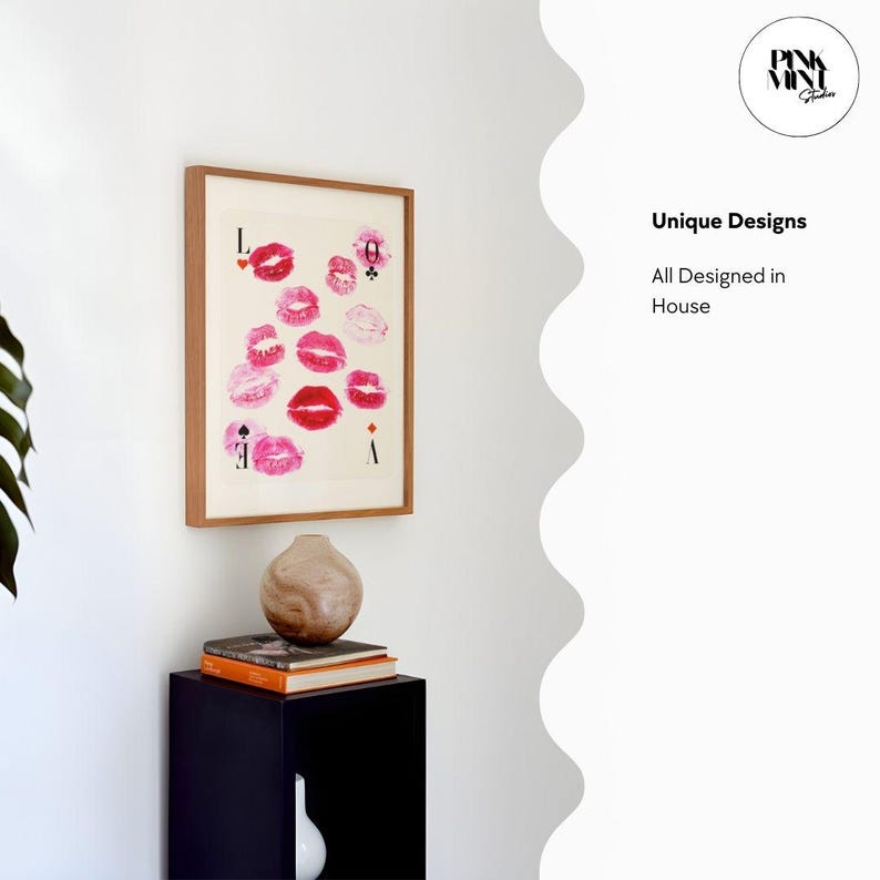 Retro Kiss Plakat Vintage Love Letter Czerwona sztuka ścienna Różowy plakat Sypialnia Dekoracja ścienna Retro Lips Print Sztuka ścienna Plakat miłosny Sztuka kart do gry zdjęcie 5